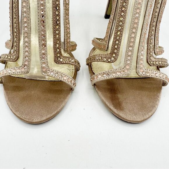 Adrianna Papell Eddy Gold Classic Satin Formal Crystal Studded Stiletto Sandal 7 - Picture 6 of 16